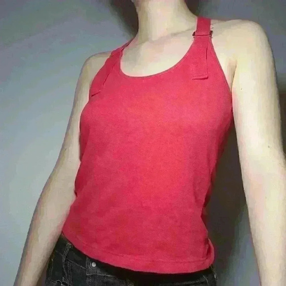 Vintage  Y2K red tank top / halter top with thick adjustable buckle straps - Picture 3 of 11